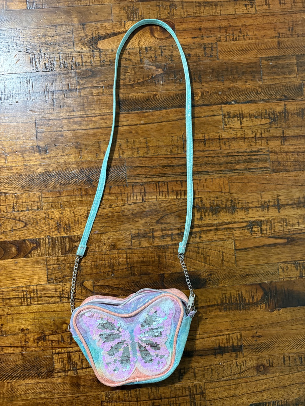Sequin Heart Crossbody Bag - Light Teal Strap